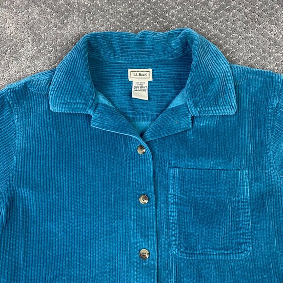 LL Bean Corduroy Shirt Jacket Women's Small Teal Blule cotton Wide Wale 266127 - Picture 2 of 10